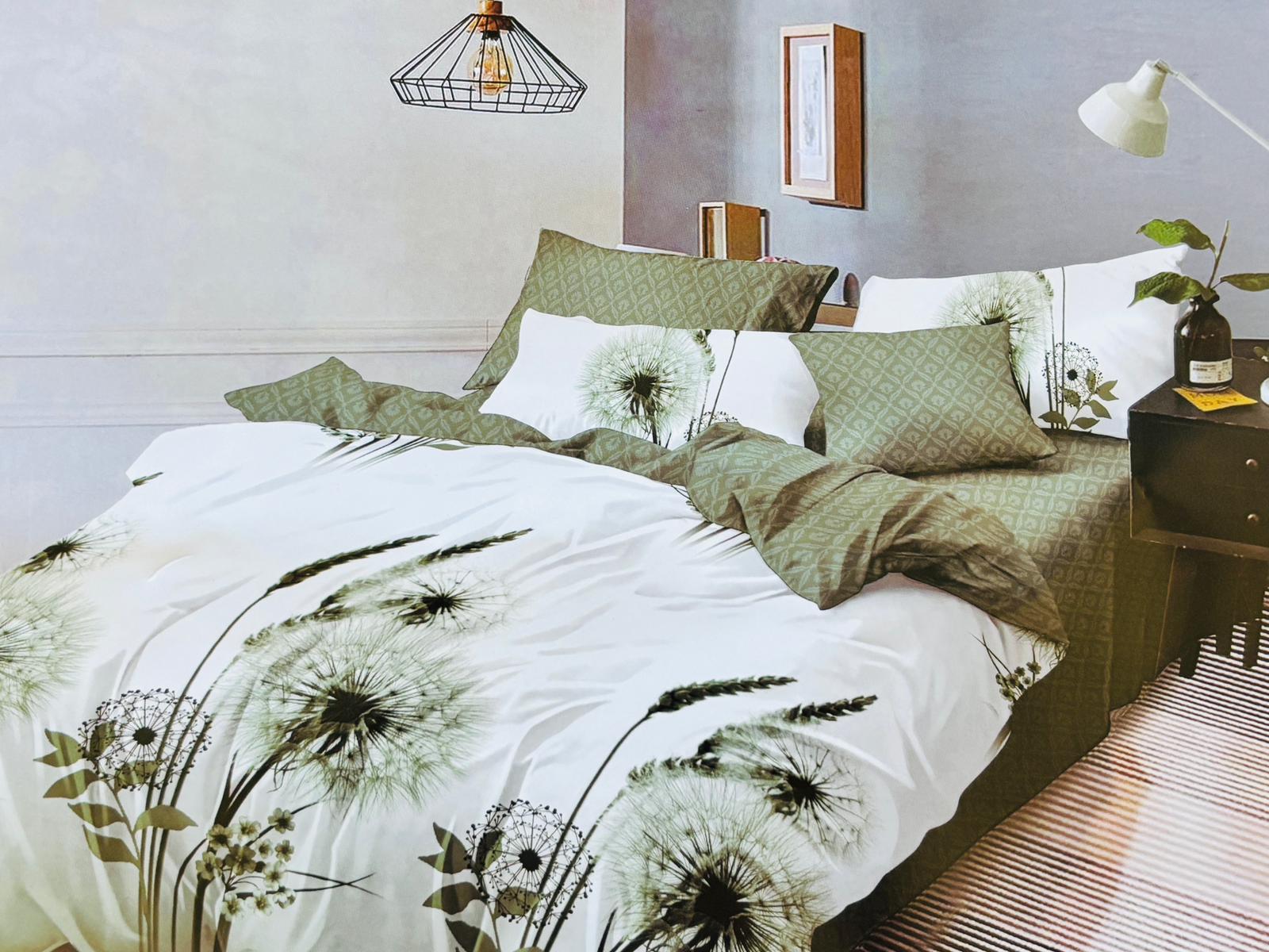 Lenjerie de pat FINET 6 piese, 2 persoane – CEARȘAF CU ELASTIC „Dandelion Breeze” 💚🌿 Lenjerie de pat FINET 6 piese, 2 persoane – CEARȘAF CU ELASTIC „Dandelion Breeze” 💚🌿